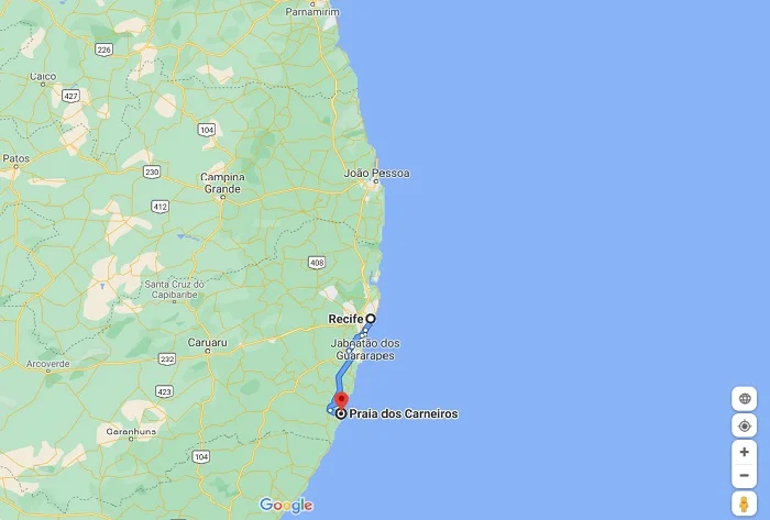 Απόσταση από το Recife στην παραλία praia dos Carneiros