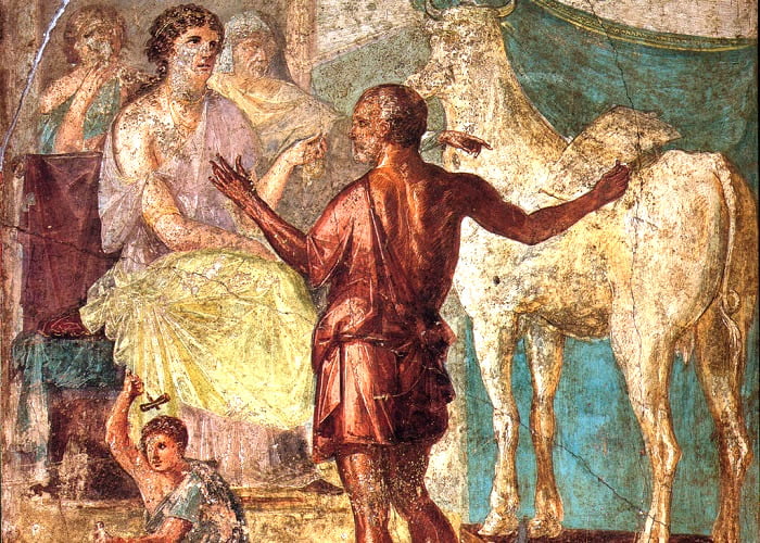 Ο Δαίδαλος παρουσιάζει το ομοίωμα αγελάδας στην Πασιφάη