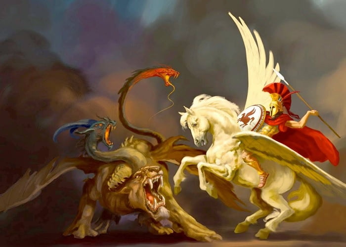 Ο Βελερεφόντης σκοτώνει την Χίμαιρα, το τέρας της μυθολογίας που είχε κεφάλι κατσίκας και και λιονταριού και ουρά φιδιού