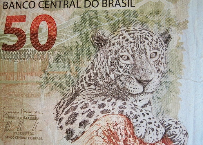 Νόμισμα Βραζιλίας: Χαρτονόμισμα των πενήντα ρεάλ, σύμβολο το Τζάγκουαρ